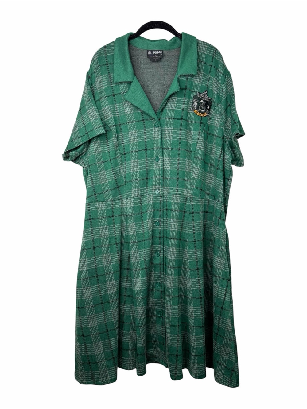 Her Universe Harry Potter Slytherin Green Plaid Dress Pockets Short Sleeve Sz 4